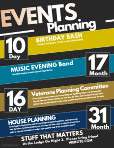 Oct 11th  Events Planning - 6:00PM @ Events Planning *Anyone that wants to chair an event or assist with events can attend this meeting