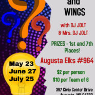 Trivia And Wings with music by DJJOLT $2 per person or $10 for team of 6, Prizes doors open 5pm Trivia at 6pm