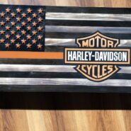 Harley Davidson Motor Cycle Flag Sign Donated by Tree of Life Woodworking value of $80.00