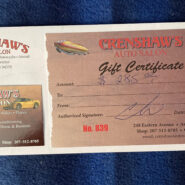 Crenshaw’s Auto Salon Gift Card Donated by Moe & Diane Maheux value of $285.00